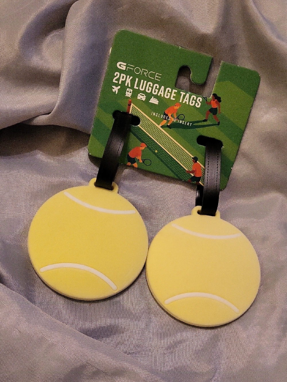 G-Force 2PK Tennis Ball Luggage Tags - Bright Yellow Bnwt LA